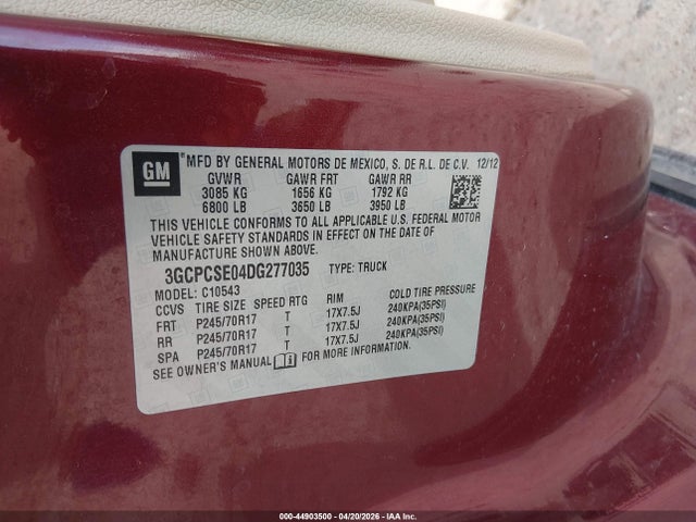 Aukcja sprzedaży 2013 Chevrolet Silverado 1500 Lt, vin: 3GCPCSE04DG277035, numer aukcji: 44903500