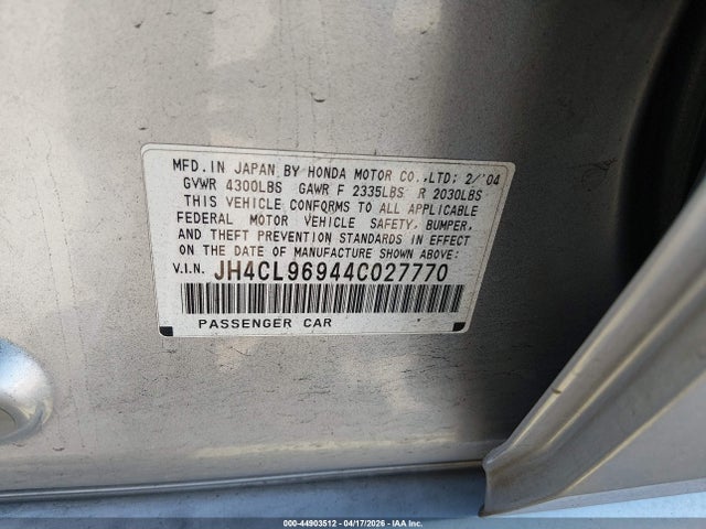 Auction sale of the 2004 Acura Tsx, vin: JH4CL96944C027770, lot number: 44903512
