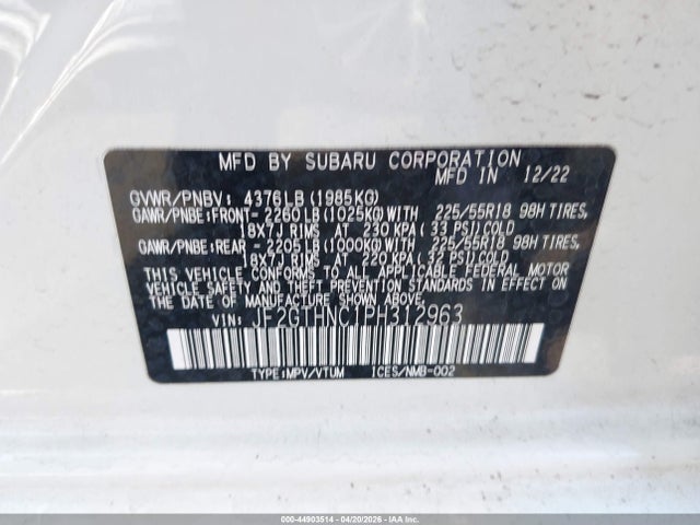 44903514 :رقم المزاد ، JF2GTHNC1PH312963 vin ، 2023 Subaru Crosstrek Limited مزاد بيع