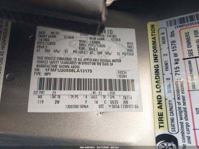 Продаж на аукціоні авто 2008 Ford Expedition Limited, vin: 1FMFU20558LA13175, номер лоту: 44903521