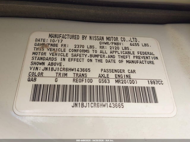 2017 Nissan Rogue Sport Sv მანქანა იყიდება აუქციონზე, vin: JN1BJ1CR6HW143665, აუქციონის ნომერი: 44903525