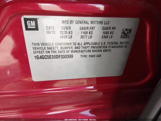 Продажа на аукционе авто 2013 Buick Lacrosse Leather Group, vin: 1G4GC5E30DF330399, номер лота: 44903555