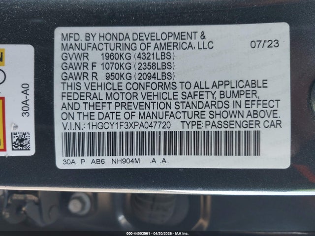 1HGCY1F3XPA047720 Honda ACCORD EX