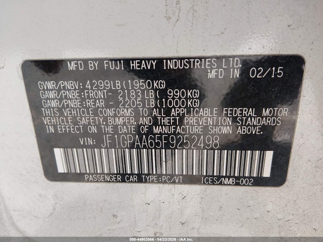 Subaru Impreza 2.0i 2015 JF1GPAA65F9252498 Image 9