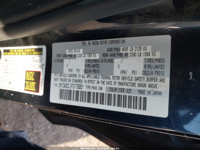 Aukcja sprzedaży 2015 Mazda Mazda5 Touring, vin: JM1CW2CL1F0179851, numer aukcji: 44903580