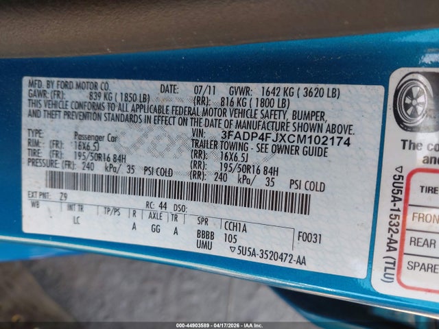 2012 FORD FIESTA 3FADP4FJXCM102174 Photo 8