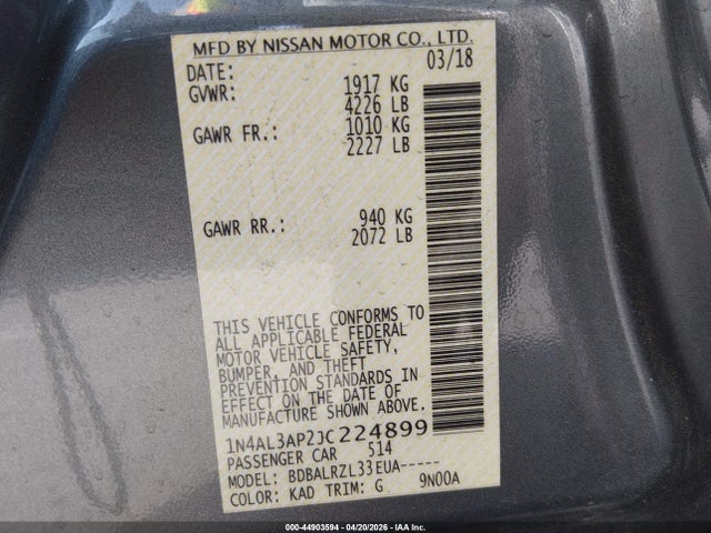 Nissan Altima 2.5 Sl 2018 1N4AL3AP2JC224899 Image 9