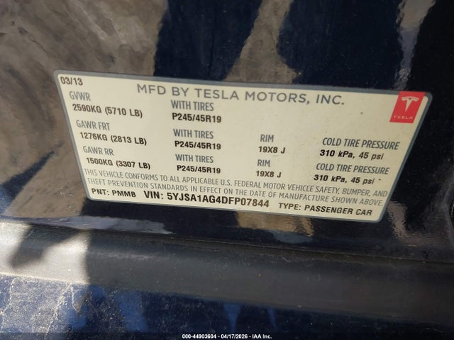 Продаж на аукціоні авто 2013 Tesla Model S, vin: 5YJSA1AG4DFP07844, номер лоту: 44903604