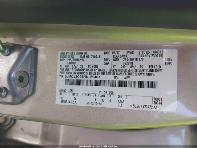 Lincoln MKC SELECT 2017 5LMCJ2C95HUL69403 Image 9