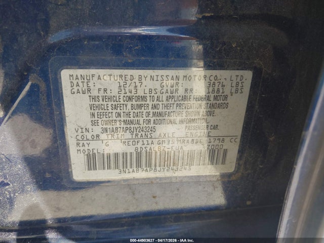 3N1AB7AP8JY243245 Nissan SENTRA S