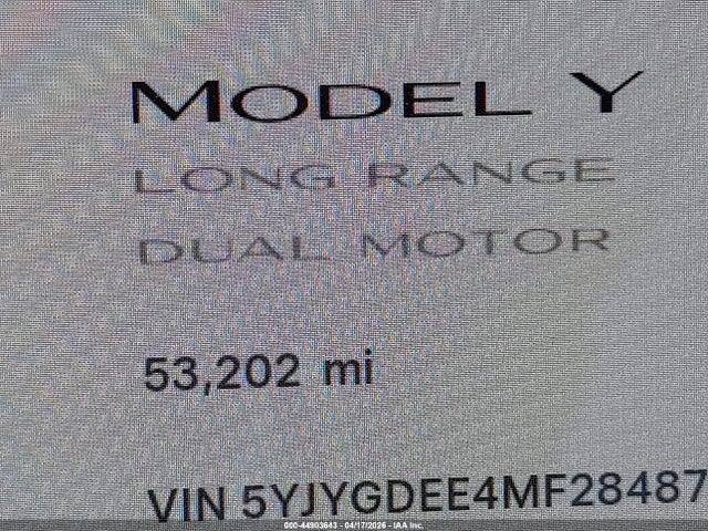 Aukcja sprzedaży 2021 Tesla Model Y Long Range Dual Motor All-wheel Drive, vin: 5YJYGDEE4MF284878, numer aukcji: 44903643