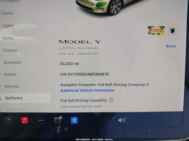 Aukcja sprzedaży 2021 Tesla Model Y Long Range Dual Motor All-wheel Drive, vin: 5YJYGDEE4MF284878, numer aukcji: 44903643