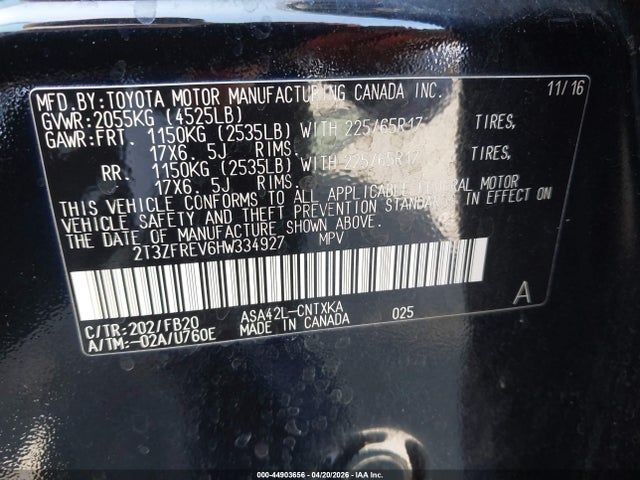 Aukcja sprzedaży 2017 Toyota Rav4 Le, vin: 2T3ZFREV6HW334927, numer aukcji: 44903656