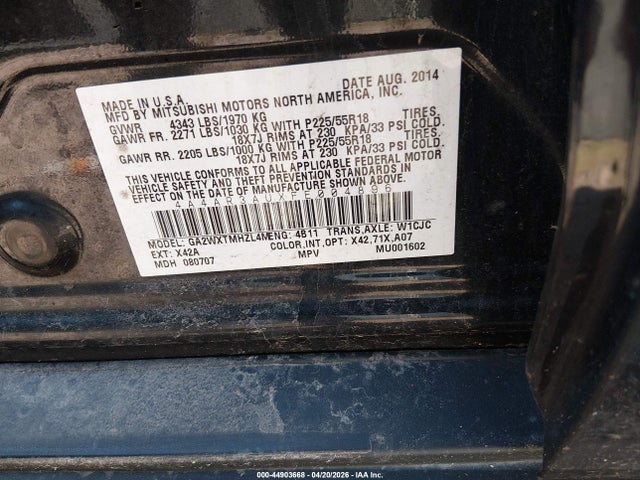 Aukcja sprzedaży 2015 Mitsubishi Outlander Sport Es, vin: 4A4AR3AUXFE004896, numer aukcji: 44903668