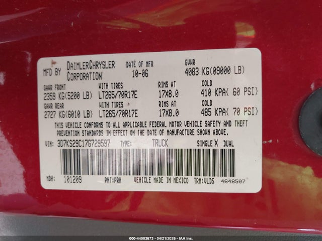 Aukcja sprzedaży 2007 Dodge Ram 2500 Laramie, vin: 3D7KS29C17G729597, numer aukcji: 44903673