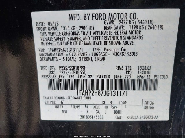Продажа на аукционе авто 2018 Ford Taurus Sel, vin: 1FAHP2H87JG131171, номер лота: 44903677