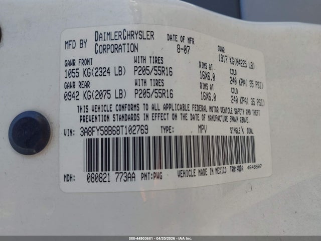 Продаж на аукціоні авто 2008 Chrysler Pt Cruiser Touring, vin: 3A8FY58B68T102769, номер лоту: 44903681