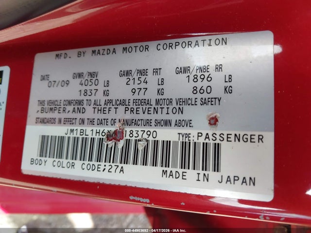 44903692 :رقم المزاد ، JM1BL1H6XA1183790 vin ، 2010 Mazda Mazda3 S Sport مزاد بيع
