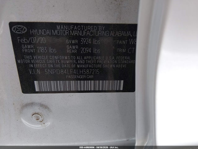 5NPD84LF4LH587215 Hyundai ELANTRA SEL