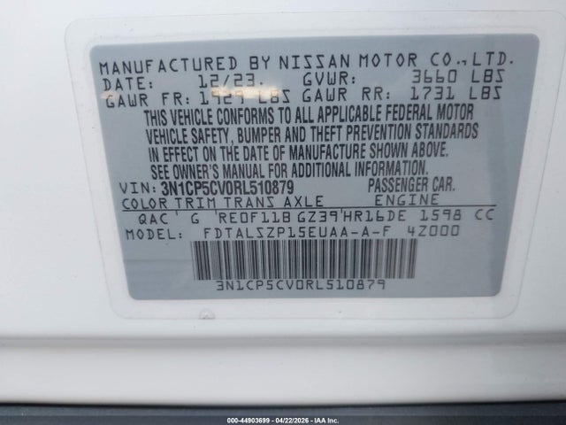 3N1CP5CV0RL510879 Nissan Kicks Sv Xtronic Cvt