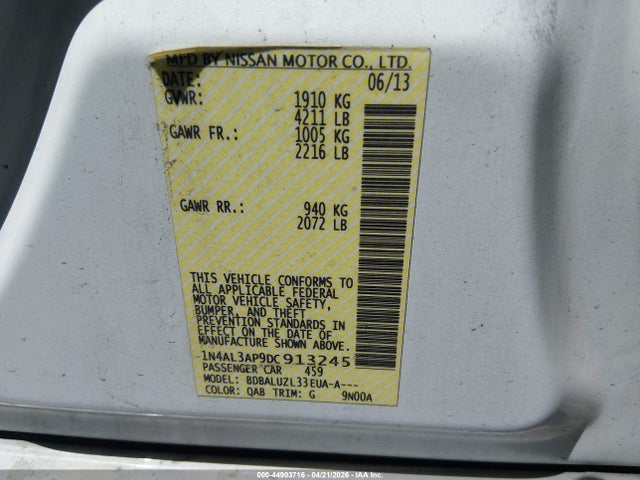 Продаж на аукціоні авто 2013 Nissan Altima 2.5 Sv, vin: 1N4AL3AP9DC913245, номер лоту: 44903716