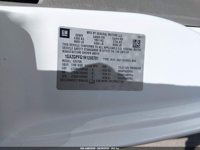 1GAZGPFG1H1290781 Chevrolet Express 3500 Lt