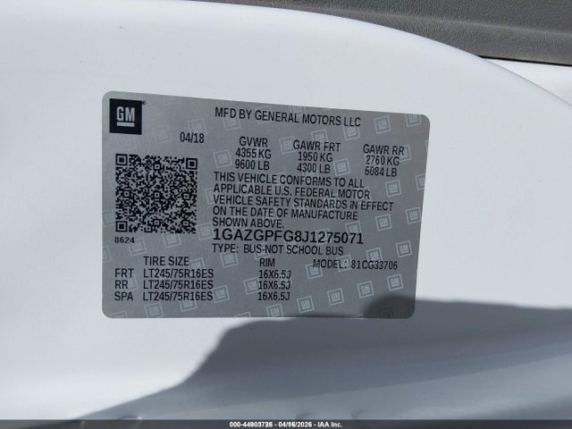 1GAZGPFG8J1275071 Chevrolet Express 3500 Lt