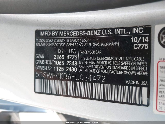 Продаж на аукціоні авто 2015 Mercedes-benz C 300 4matic, vin: 55SWF4KB6FU024472, номер лоту: 44903729