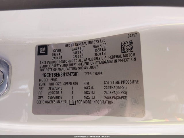 Chevrolet Colorado Wt 2017 1GCHTBEN8H1247301 Image 9