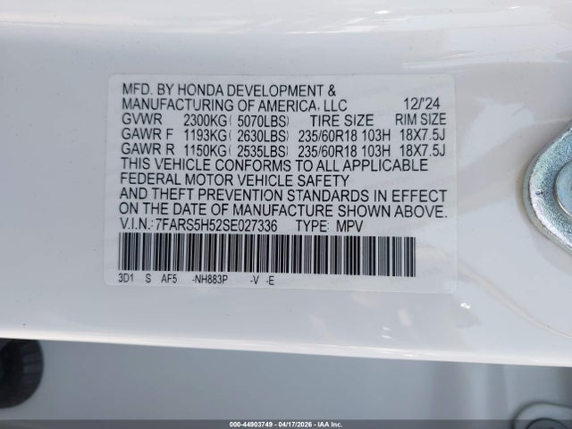 Aukcja sprzedaży 2025 Honda Cr-v Hybrid Sport, vin: 7FARS5H52SE027336, numer aukcji: 44903749