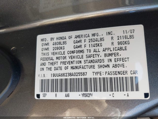 Продаж на аукціоні авто 2008 Acura Tl 3.2, vin: 19UUA66238A025587, номер лоту: 44903753