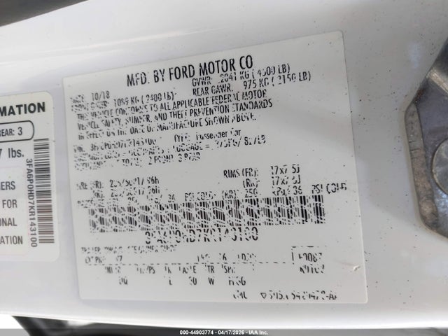 Продаж на аукціоні авто 2019 Ford Fusion Se, vin: 3FA6P0HD7KR143100, номер лоту: 44903774