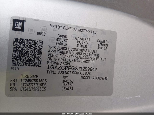 1GAZGPFG2J1299642 Chevrolet Express 3500 Lt