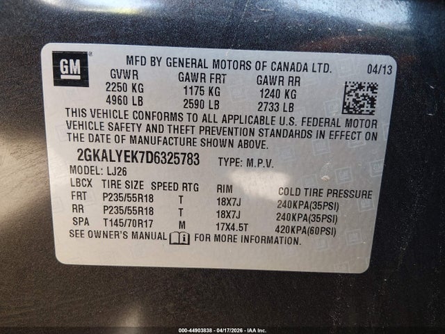 Aukcja sprzedaży 2013 Gmc Terrain Denali, vin: 2GKALYEK7D6325783, numer aukcji: 44903838