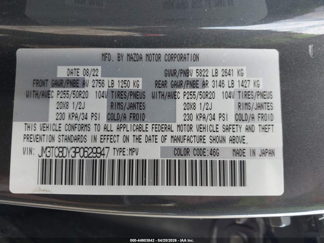 JM3TCBDY3P0629947 Mazda Cx-9 Grand Touring