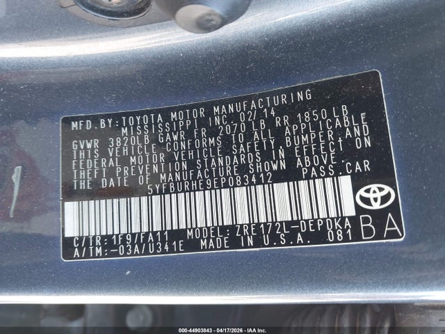 Toyota COROLLA L 2014 5YFBURHE9EP083412 Image 9