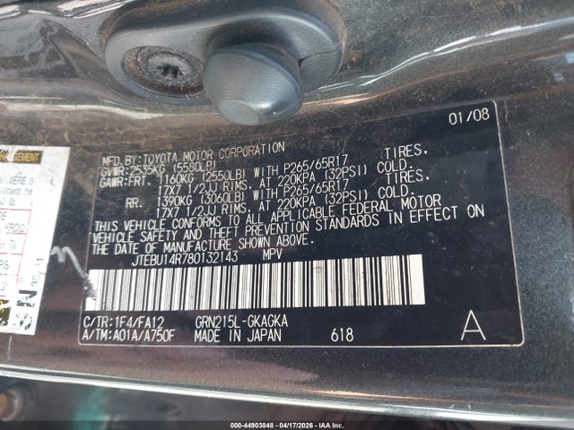 Продажа на аукционе авто 2008 Toyota 4runner Sr5 V6, vin: JTEBU14R780132143, номер лота: 44903848