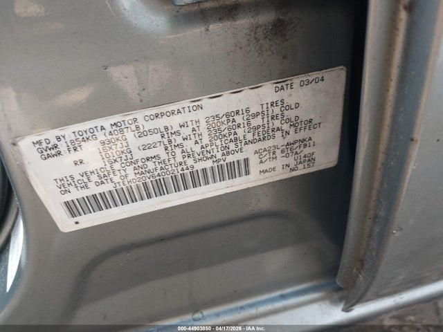 Aukcja sprzedaży 2004 Toyota Rav4, vin: JTEHD20V640021449, numer aukcji: 44903850