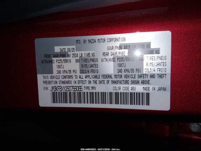 Auction sale of the 2025 Mazda Cx-5 2.5 Turbo Signature, vin: JM3KFBXY2S0756065, lot number: 44903853