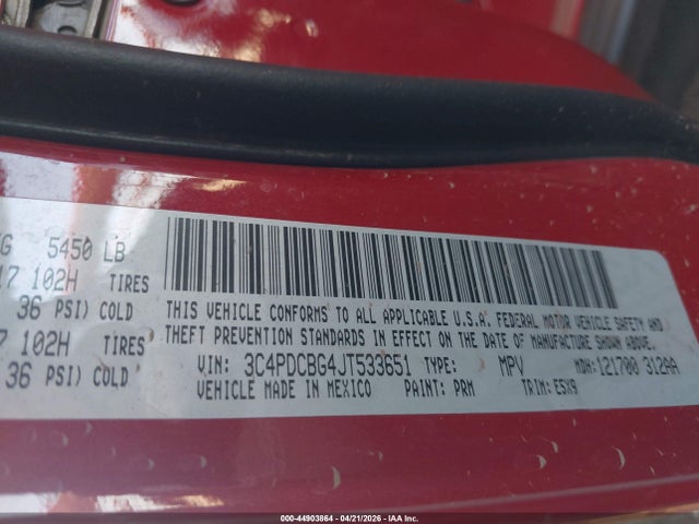 44903864 :رقم المزاد ، 3C4PDCBG4JT533651 vin ، 2018 Dodge Journey Sxt مزاد بيع