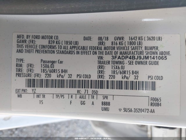 Ford FIESTA SE 2018 3FADP4BJ9JM141065 Image 9