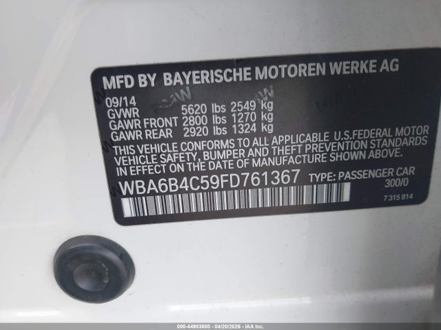 Продажа на аукционе авто 2015 Bmw 650i Gran Coupe Xdrive, vin: WBA6B4C59FD761367, номер лота: 44903880