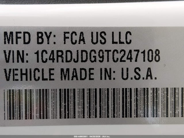 Aukcja sprzedaży 2026 Dodge Durango Gt, vin: 1C4RDJDG9TC247108, numer aukcji: 44903881