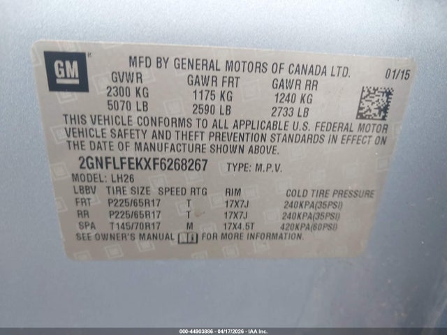 2GNFLFEKXF6268267 Chevrolet EQUINOX 1LT