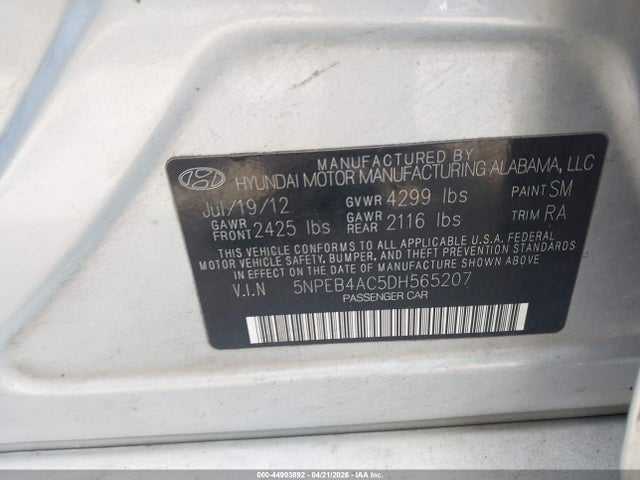 Aukcja sprzedaży 2013 Hyundai Sonata Gls, vin: 5NPEB4AC5DH565207, numer aukcji: 44903892