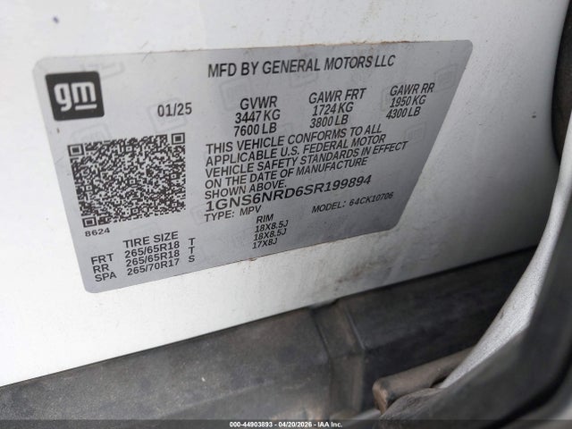 1GNS6NRD6SR199894 Chevrolet Tahoe 4wd Lt