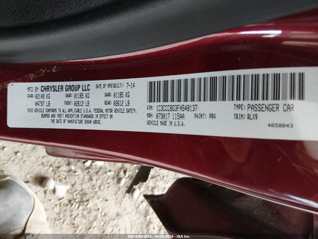 Продажа на аукционе авто 2015 Chrysler 200 S, vin: 1C3CCCBG3FN548137, номер лота: 44903898