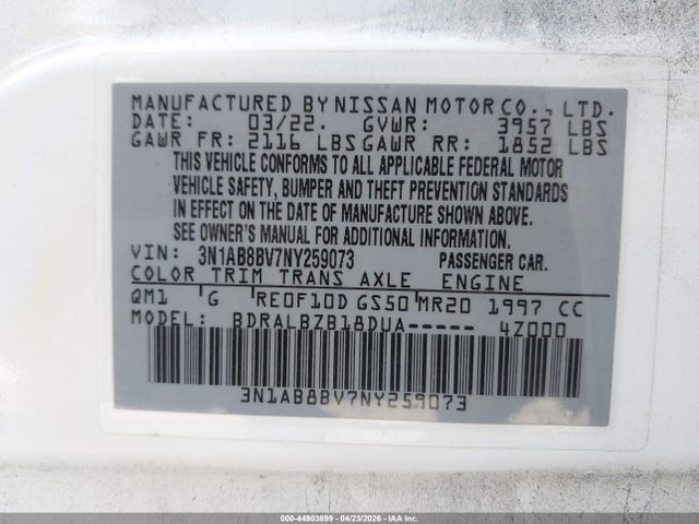 3N1AB8BV7NY259073 Nissan Sentra S Xtronic Cvt