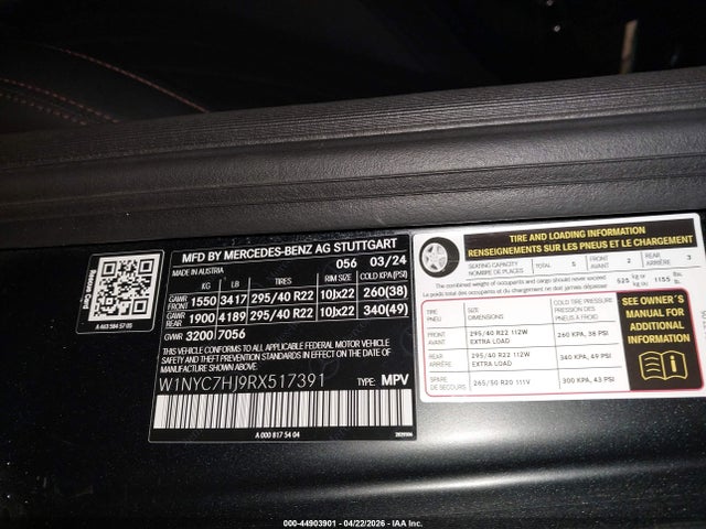 Продажа на аукционе авто 2024 Mercedes-benz Amg G 63 4matic, vin: W1NYC7HJ9RX517391, номер лота: 44903901