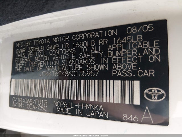 Aukcja sprzedaży 2006 Scion Xa, vin: JTKKT624860135957, numer aukcji: 44903902